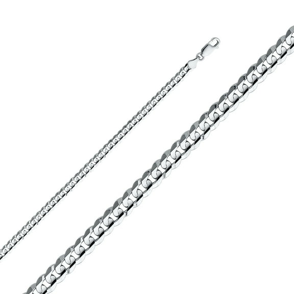 Ioka - 14K White Solid Gold 4.8mm Cuban Concave Chain Necklace with Lobster Clasp