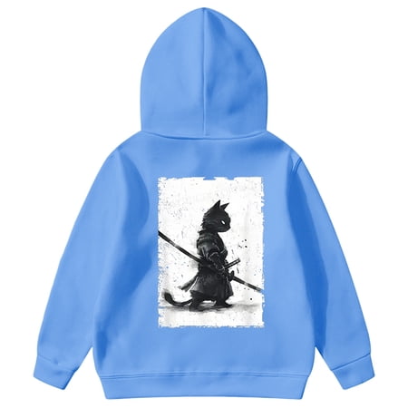 WhouRiu Big Girl s Hoodies Cat Prints Long Sleeve Hooded Sweatshirt Kids Soft Cozy Oversized Sports Hoodies Blue Sized 11-12