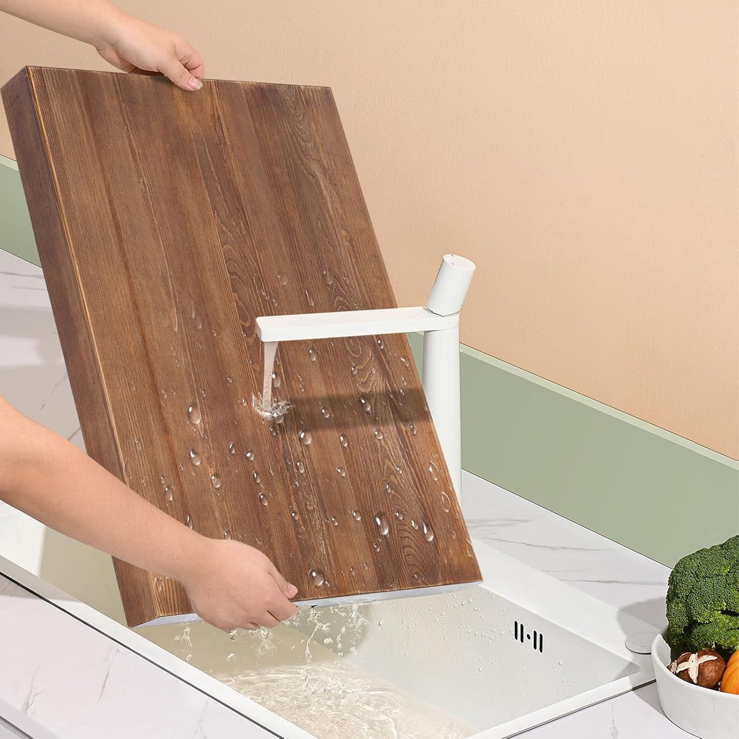 Wooden Stove Top Covers 29.5x22x2.5inch Walnut Color Noodle Board Stove Cover with Built-in Handles for Electric Stove and Gas Burners, Kitchen Sink Cover and Serving Tray