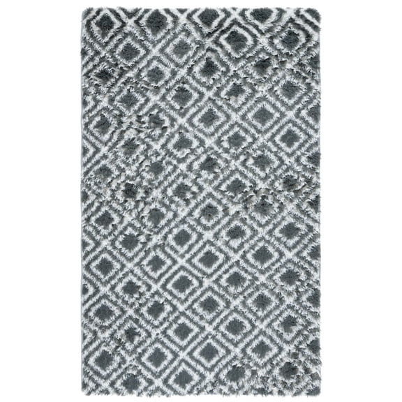 SAFAVIEH Rainbow Taegan Geometric Shag Area Rug, Charcoal/White, 8' x 10'