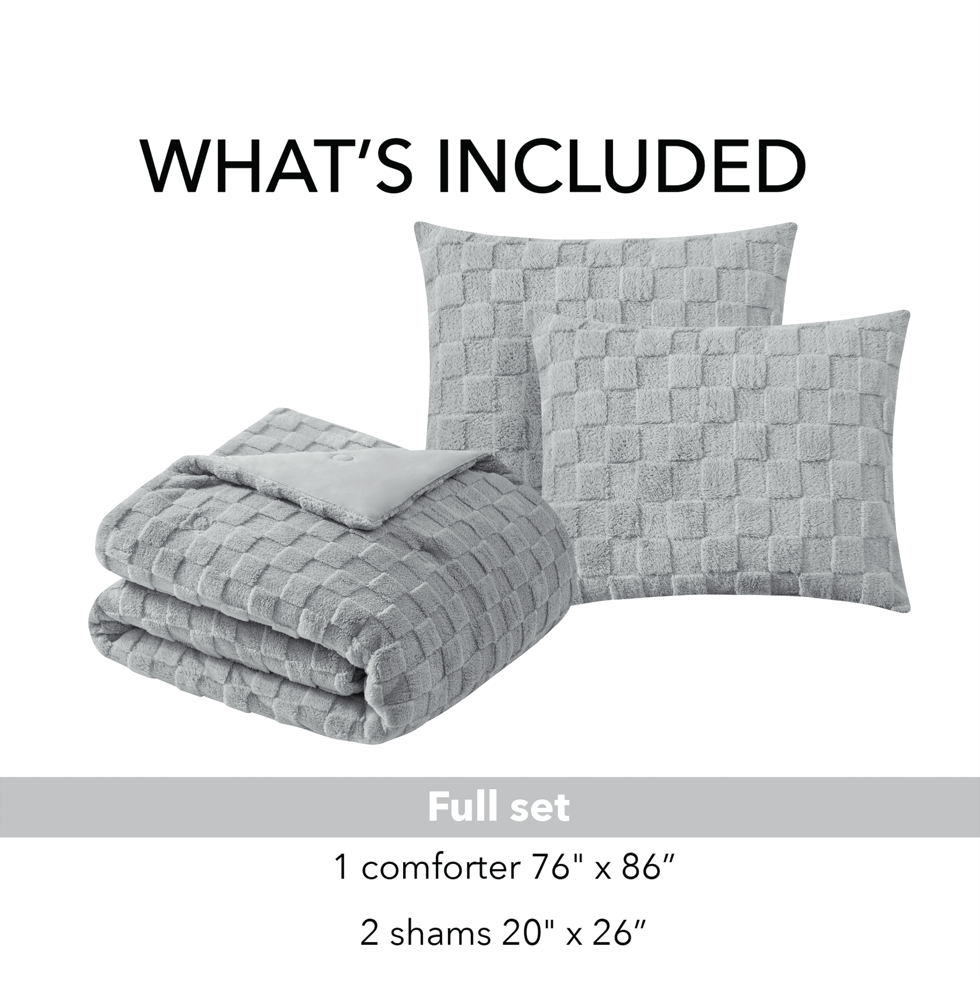Your Zone 3-Piece Gray Embossed Checkerboard Comforter Set Twin/Full, Unisex, Kids