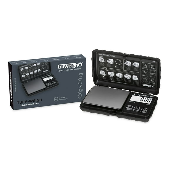 Truweigh TUFFWEIGH Digital Mini Scale (200g x 0.01g - Black/Black) - Rubberized Impact Resistant Digital Scale - Travel Pocket Scale