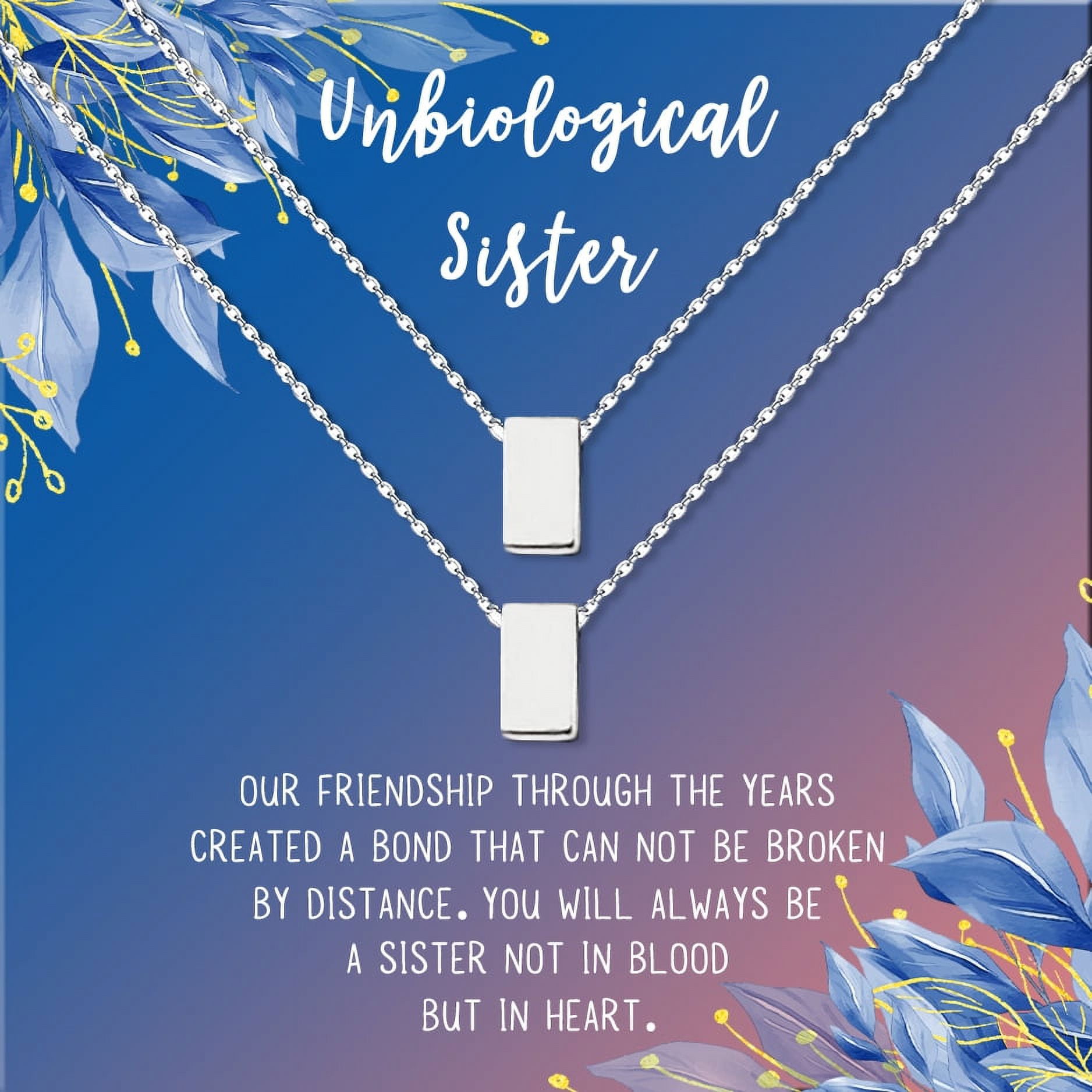 Anavia Unbiological Sister Gift Jewelry, Soul Sister Card Necklace, Sister Best Friend Gift, Big Little Sorority Card Gift-[Two Silver Cube, Blue-Orange Gift Card]