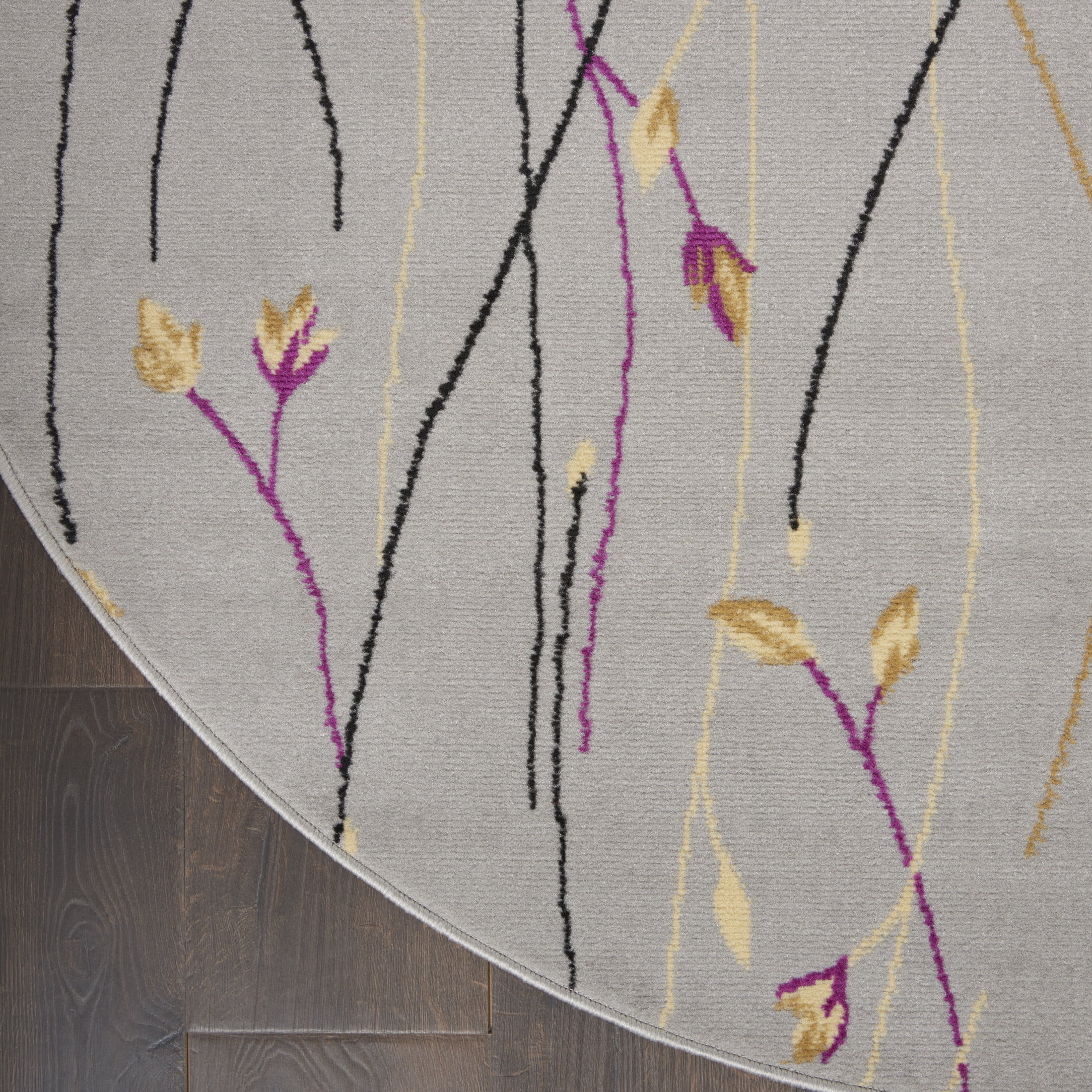 Nourison Grafix Transitional Botanical Grey 8' x ROUND Area Rug, (8' Round)