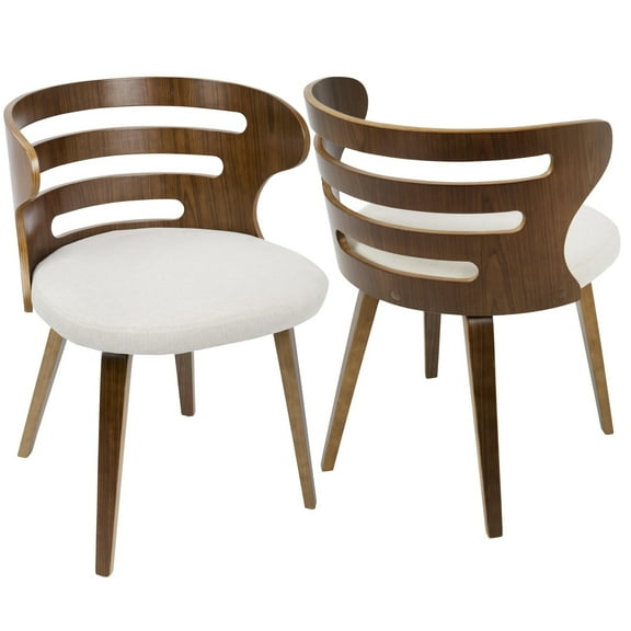 Contemporary Home Living 28" Brown Walnut and Cream Fabric Cosi Mid-Century Modern Dining Chair