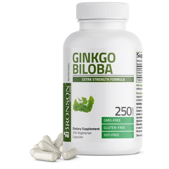 Bronson Ginkgo Biloba 500 mg Extra Strength 500 mg per Serving - Supports Brain Function & Memory Support, 250 Vegetarian Capsules