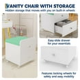 thumbnail image 5 of Garvee Vanity Stool Chair with Storage, Square Makeup Vanity Stool Side Table with Storage Drawer, Padded Seat for Bedroom, Living Room, Home Office, Makeup Stations, Green, 5 of 7