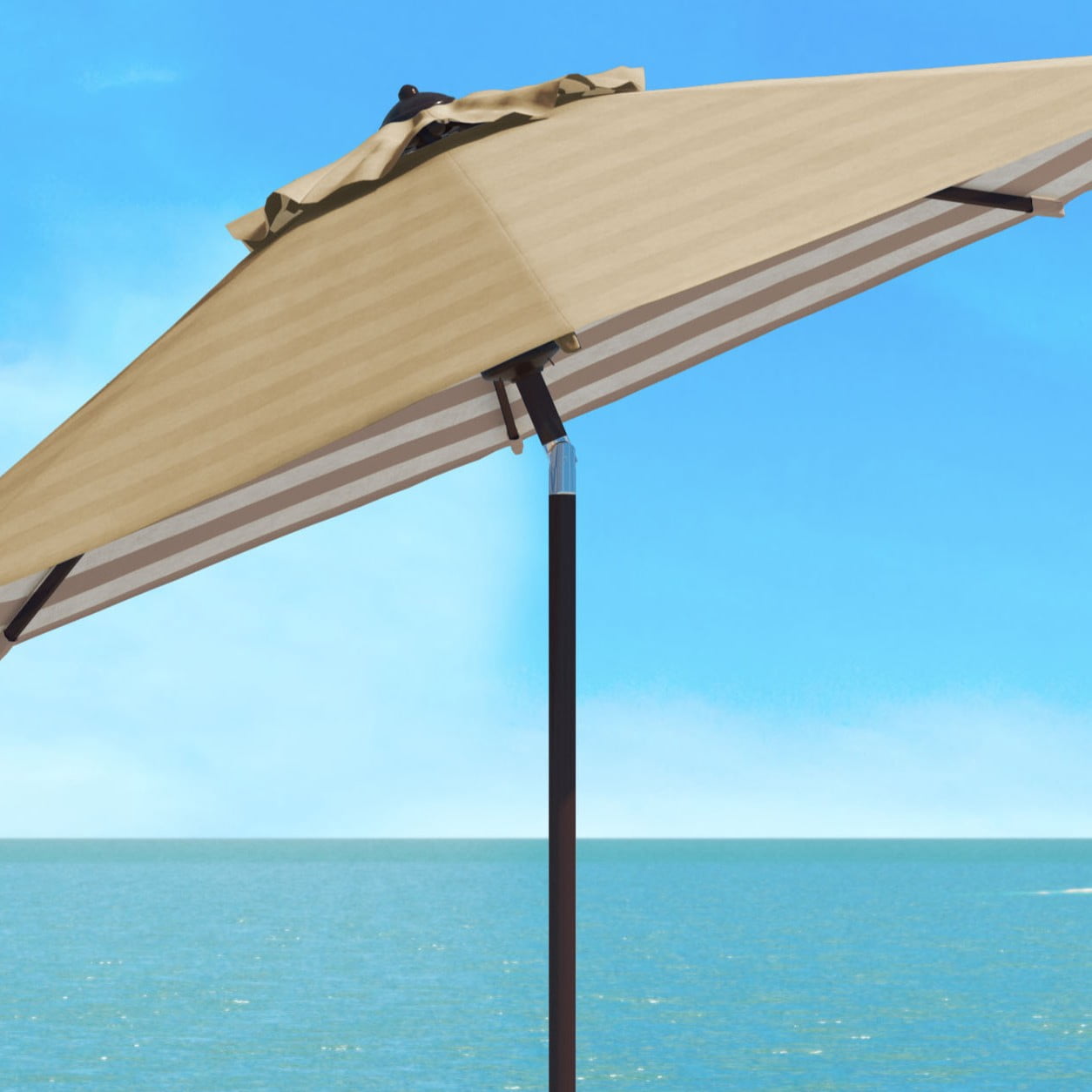 SAFAVIEH Athens 11' Market Crank Round Patio Umbrella, Beige