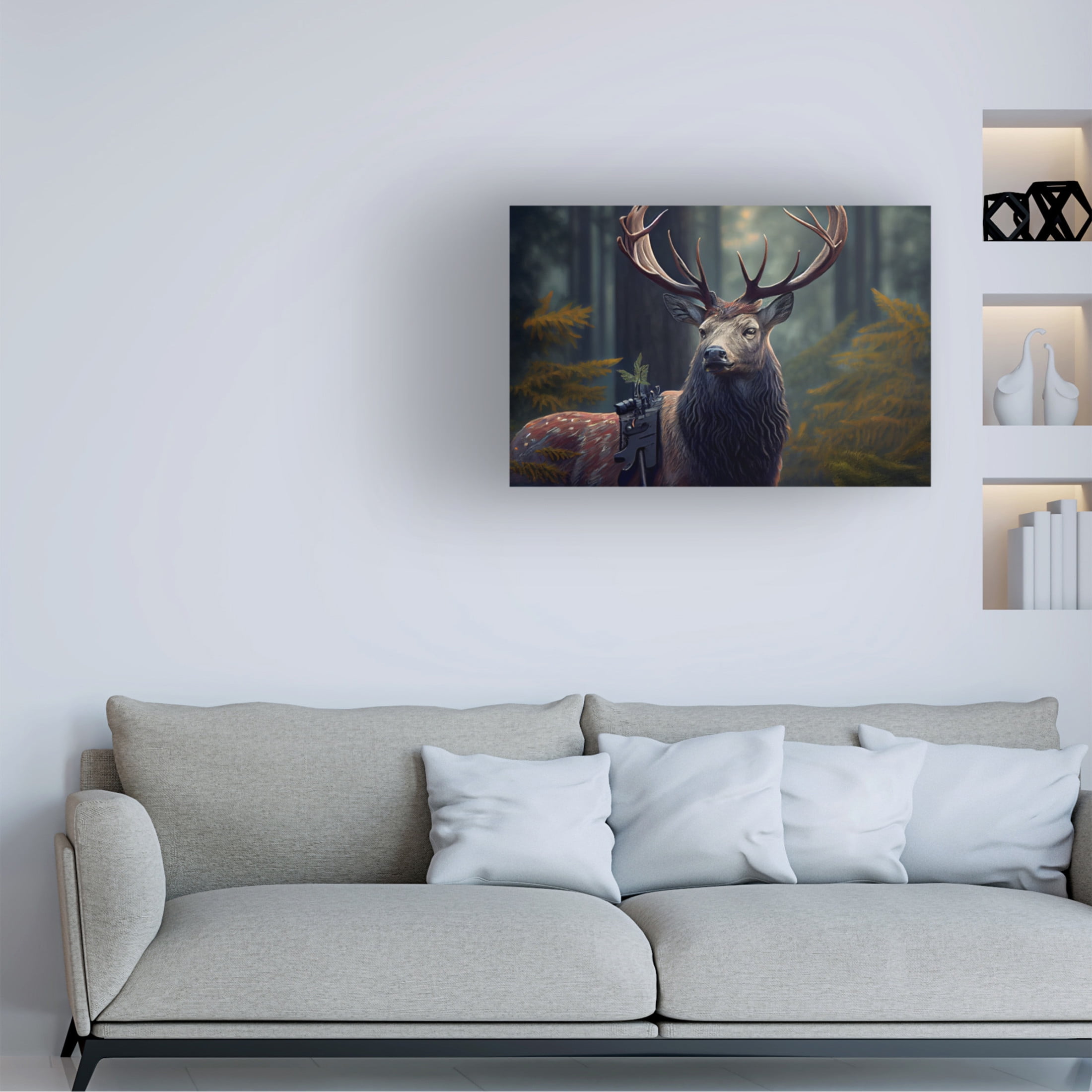 Canvas Wall Art - Sasha 'Warrior Deer I' Wall Art for Living Room, Bedroom, or Office Décor by Trademark Fine Art - 47 x 30 Inches