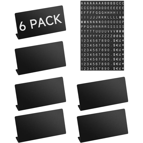 Nathome Mini Magnetic Letter Display Sign, Metal L-Shaped Countertop Price Board, 6 pack