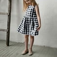 thumbnail image 6 of Girl's Plaid Linen Dress Pleated Sleeveless Casual Summer Dresses Bow Tie Back Crew Neck Tank Sundress (11 Years, Black), 6 of 7