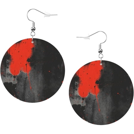 Contemporary Abstract Best Art Earrings for Women PU Leather Dangle Earrings, Lightweight Round Shape Leather Teardrop Dangly Ear Pendants Jewelry Gift[m365]