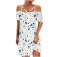 thumbnail image 2 of ICHUANYI Clearance Fashion Women Casual Sexy Cold Shoulder Printing Summer Short Sleeve Dress(White, XL) ICHUANYI WER2023081508658, 2 of 4