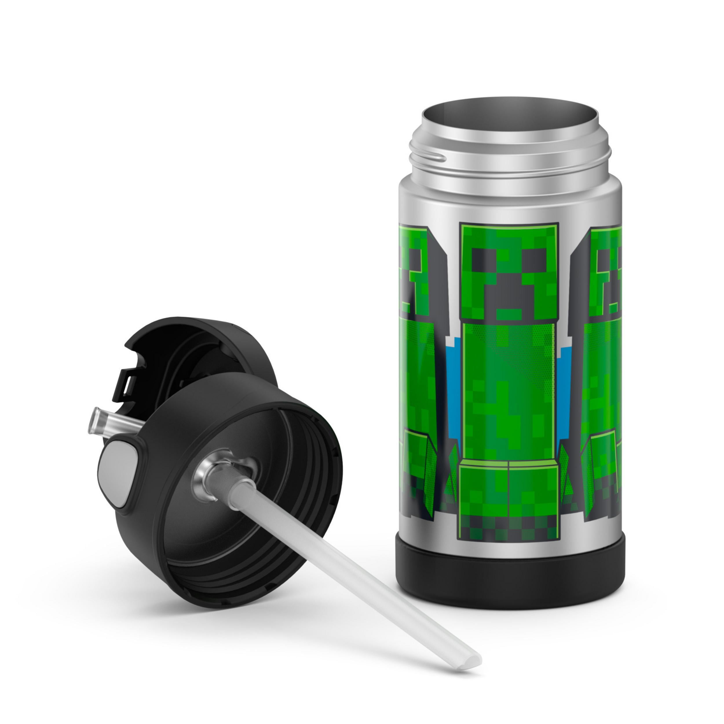 Thermos Kids Stainless Steel Vacuum Insulated Funtainer straw bottle, Minecraft, 12 fl oz
