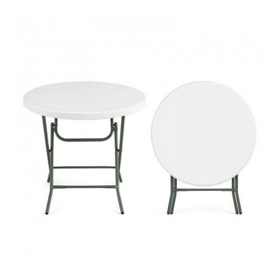 32 Inch Round Folding Table, Portable Picnic Table, Lightweight HDPE Table for Indoor Outdoor Use, White   Grey, 600lbs Capacity