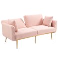 thumbnail image 4 of Two-seater Sofa Bed with Gold Metal Legs, Velvet sofa with 2 Soft Cushions, Living Room Accent Sofa Upholstered Reading Club Chair for Bedroom Office Decorative, 4 of 9