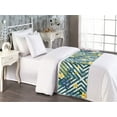 thumbnail image 2 of Hibiscus Bed Runner, Geometric Vibes Exotic Flowers and Leaves on Square Pattern Backdrop, Decorative Accent Bedding Scarf for Hotels Homes & Guest Rooms, Twin, Mustard Teal Fern Green, by Ambesonne, 2 of 3