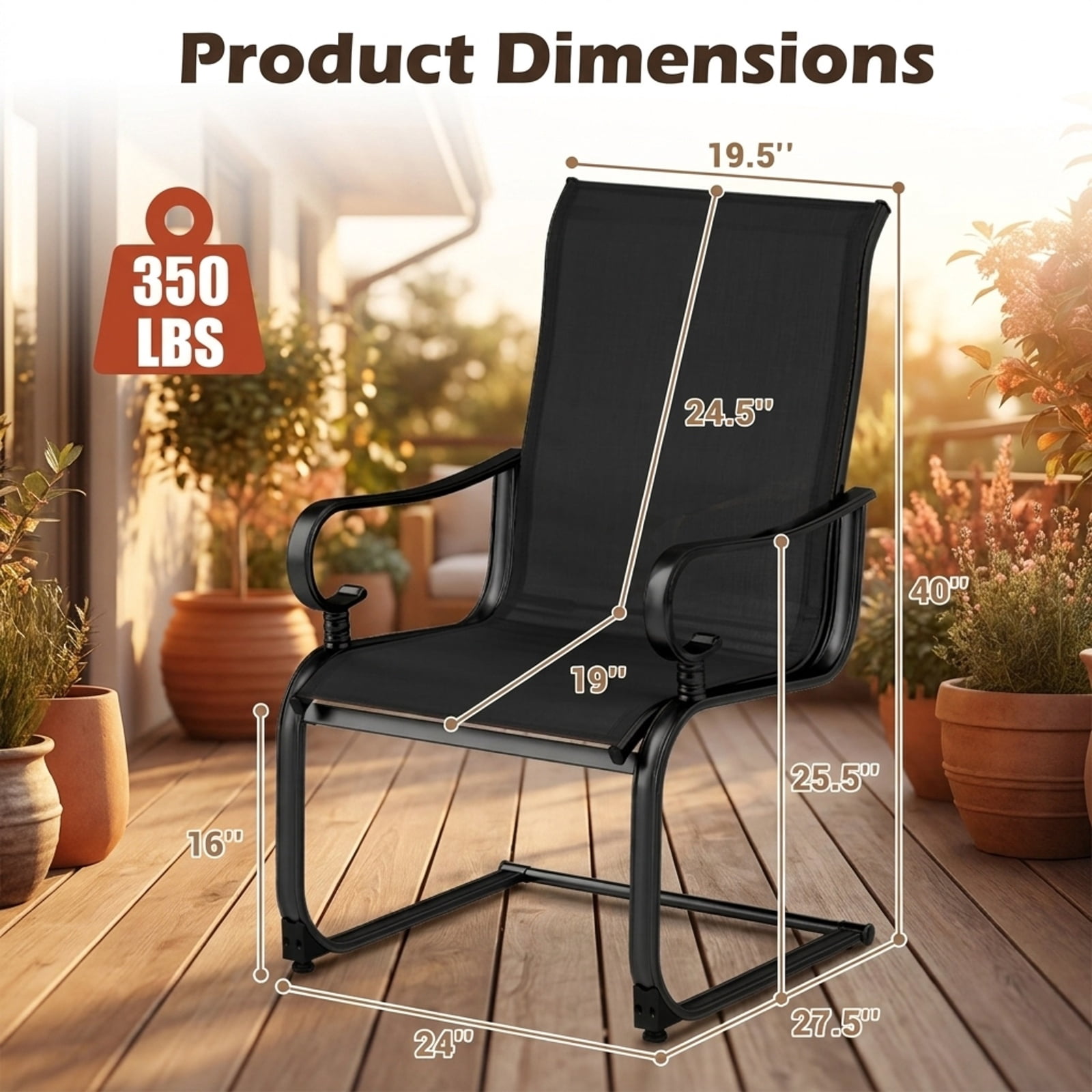 Biotree Set of 2 Patio Rocking Chairs, Quick-Drying Breathable Fabric, High Backrest, for Backyard, Black