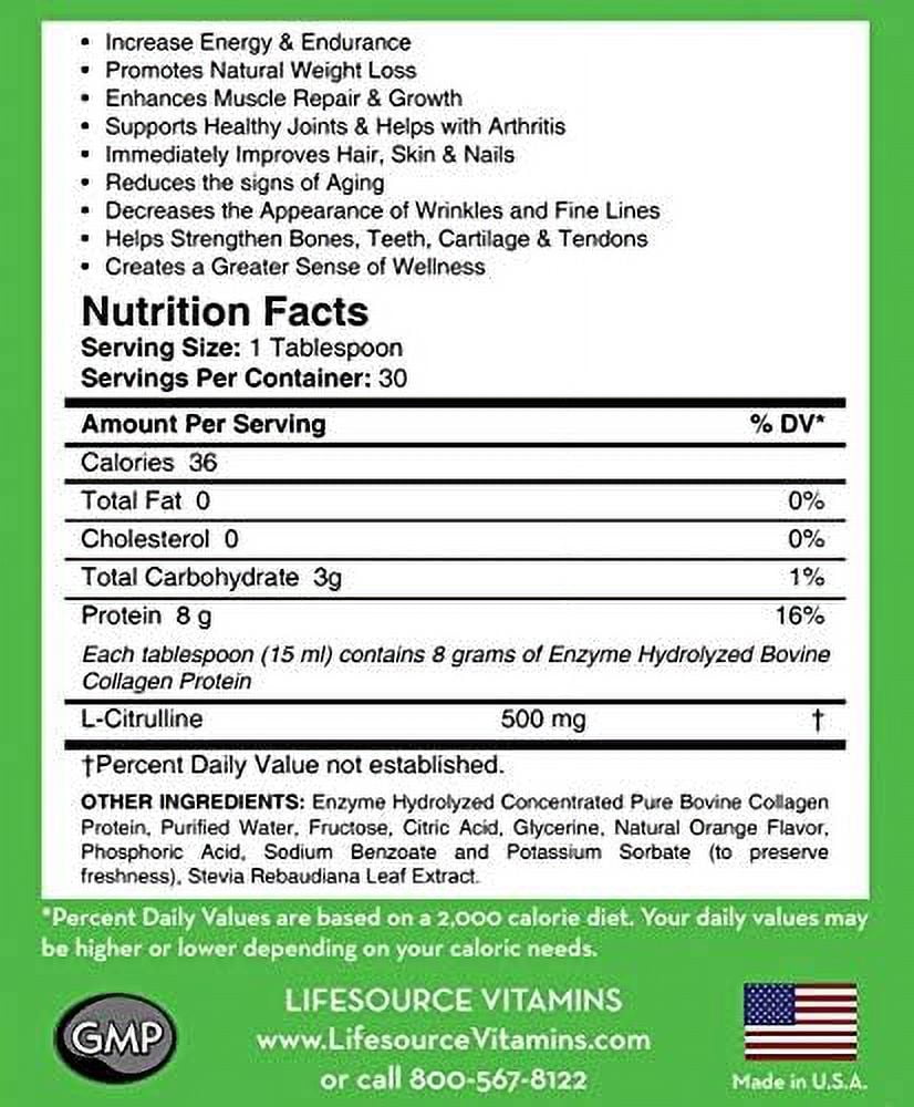 LifeSource Vitamins Collagen Liquid - 16 fl oz, Type 1 & 3, Liquid Collagen for Hair Skin, Nails & Joint Support