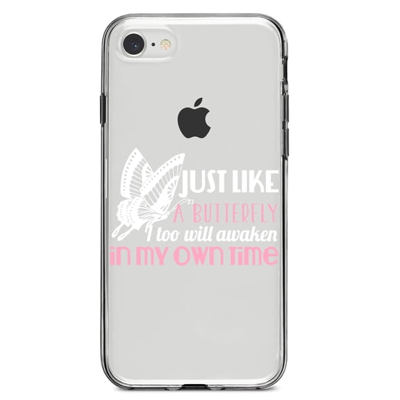 DistinctInk Clear Shockproof Hybrid Case for iPhone 7 8 SE (2020 Model) 4.7" Screen TPU Bumper Acrylic Back Tempered Glass Screen Protector - Like a Butterfly, Awaken in My Own Time
