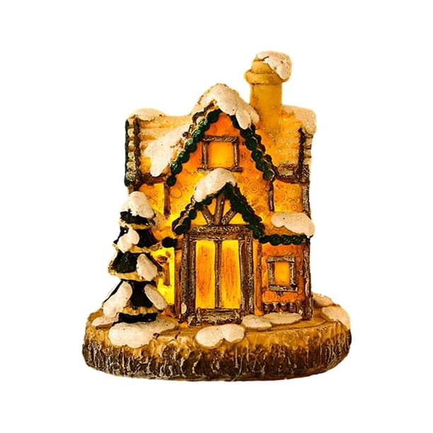 Casa de nieve navideña, cabaña de troncos luminosa, figuras en miniatura, decoración Estilo B