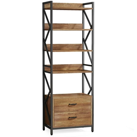 Resenkos Bookshelf, Storage Shelf, Bookcase,70.86" Bookshelf, Industrial 5-Tier Bookcase with 2 Drawers