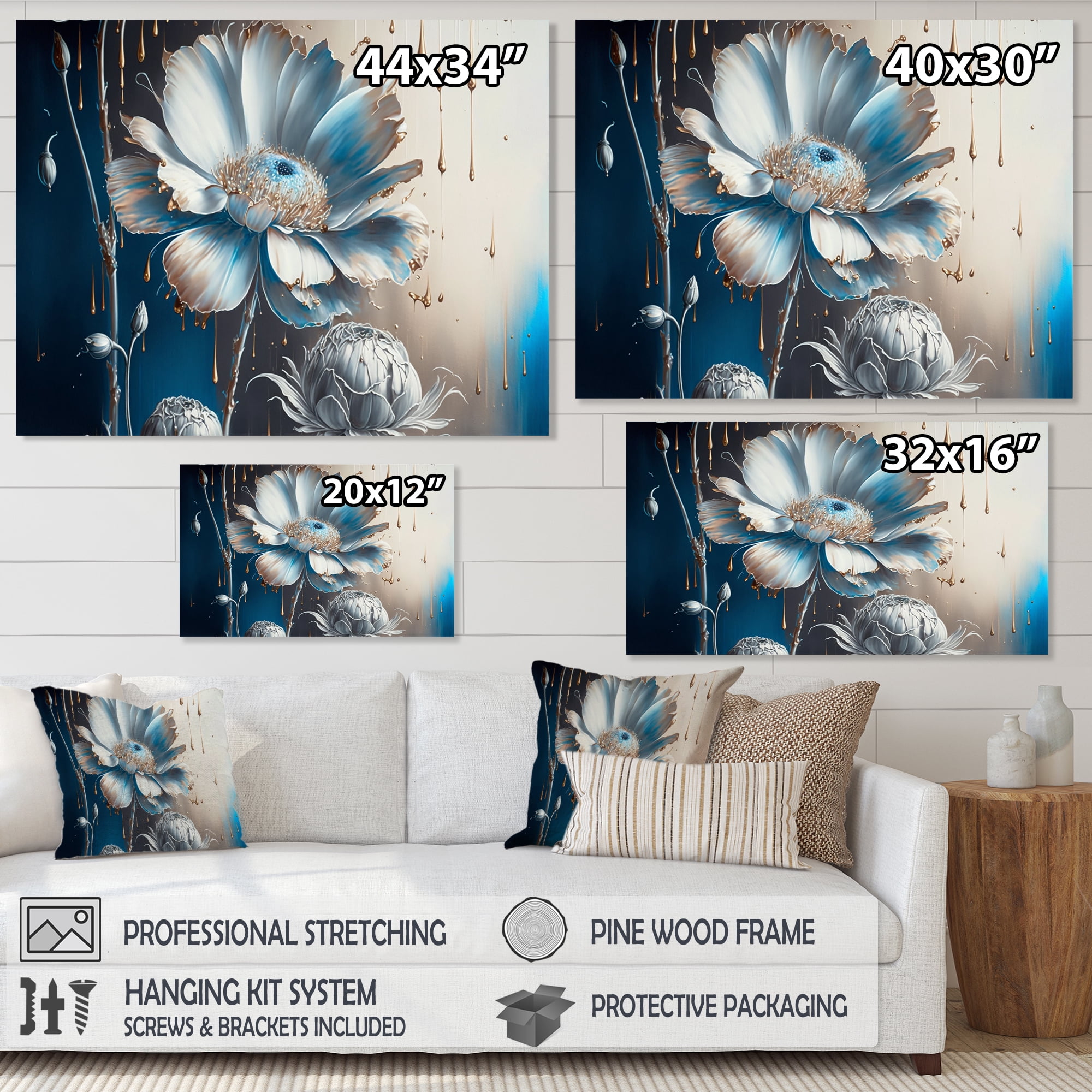 Designart Ice Blue Daisy IV Canvas Wall Art