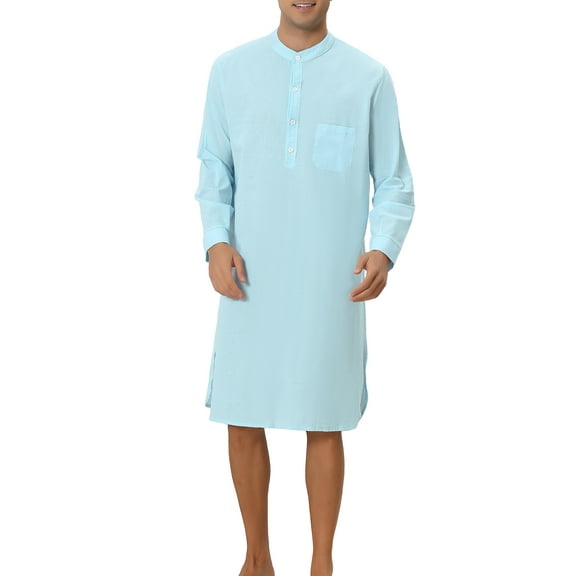 MODA NOVA Big & Tall Men's Cotton Bathrobe Long Sleeve Nightgowns Dress Blue XL
