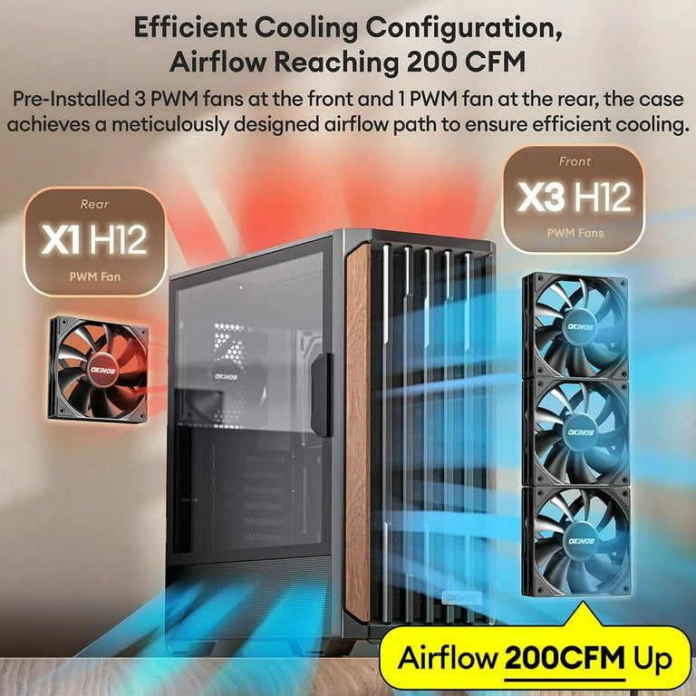 Okinos Cypress 7 ATX Mid Tower Tempered Glass Side Panel 4 x