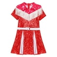 thumbnail image 6 of LiiYii Western Cowgirl Outfit Kids Girls Tassels Fringed Sequins Pleated Dress Performance Dancewear Red 12, 6 of 7