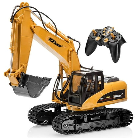 Top Race 15 Channel Full Functional Remote Control Excavator Construction Tractor, Excavator Toy with 2.4Ghz Transmitter and Metal Shovel – TR
