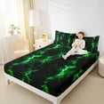 thumbnail image 5 of Feelyou Futuristic Lightning Kids Twin Sheet Sets, Neon Gradient Stripes Twin Fitted Sheet, Green Abstract Flat Sheet, Luxury Bedroom Decor, 3 Pieces, 5 of 8