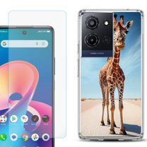 For TCL K32 5G Protective Shockproof Phone Case with Tempered Glass Screen Protector, by OneToughShield - Giraffe