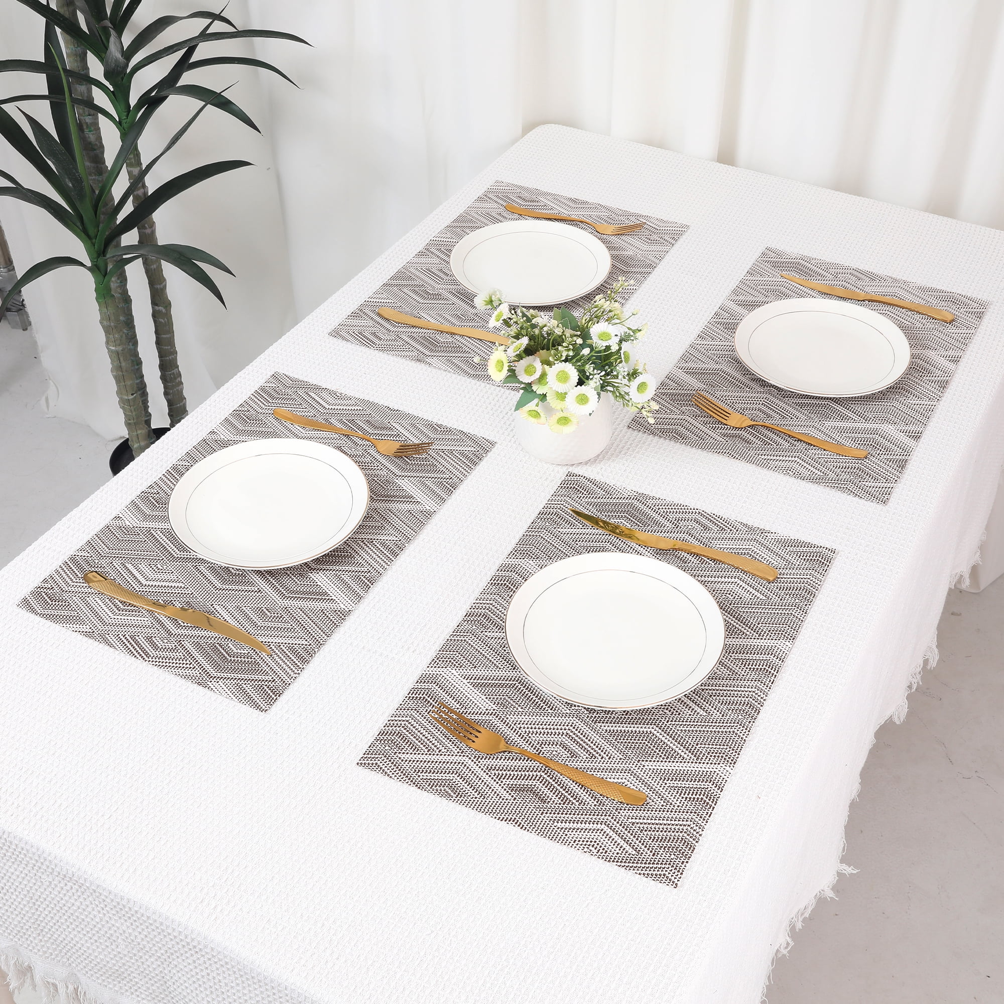 Unique Bargains Set of 8 Placemats for Dining Table Wipeable Table Mat Coffee 18x12Inch