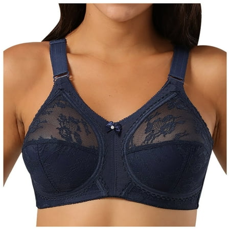 Plus Size Bras for Women Ultra Thin Full Cup Bra Without Underwire Lace Bra V-Neck Seamless Bra Feature Hook and Eye Closure Push-up Bra Style Y-20   Blue 95D