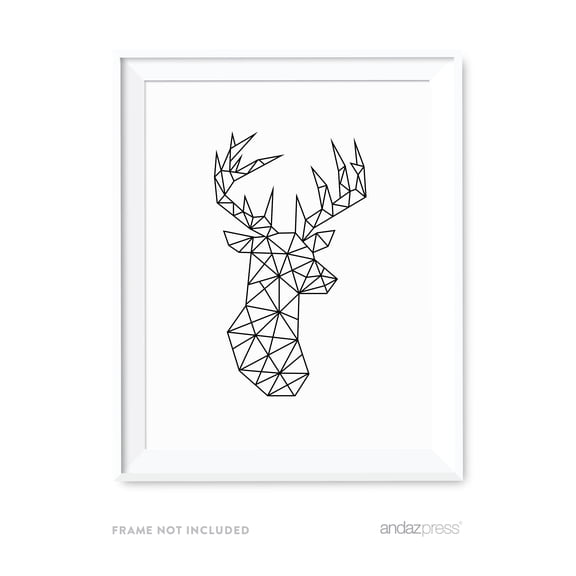 Deer Geometric Animal Origami Wall Art Black White Minimalist Print