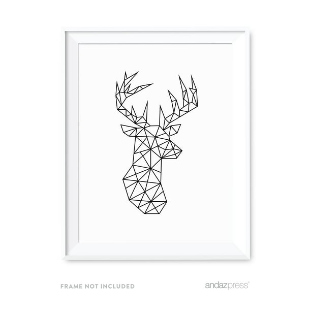 Deer Geometric Animal Origami Wall Art Black White Minimalist Print -  