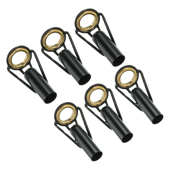 Uxcell Fishing Rod Tips Repair Kit 7mm/6.5mm Tube Dia, 6 Pcs Stainless Steel Ring Guide for Fishing, Black and Gold