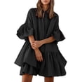 thumbnail image 1 of Vestido con cintura elástica y lazo delantero para mujer - Cuello en V, manga larga, estampado floral y volantes en capas, mini, 1 of 2