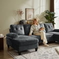thumbnail image 4 of Tornama Linen L Shaped Convertible Modern Sectional Sofa with Reversible Chaise Couch, Dark Gray, 4 of 13