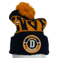 thumbnail image 2 of Denver City Name Three Stripe Circular Patch Pom Beanie Winter Hat (Dark Blue/Orange), 2 of 2