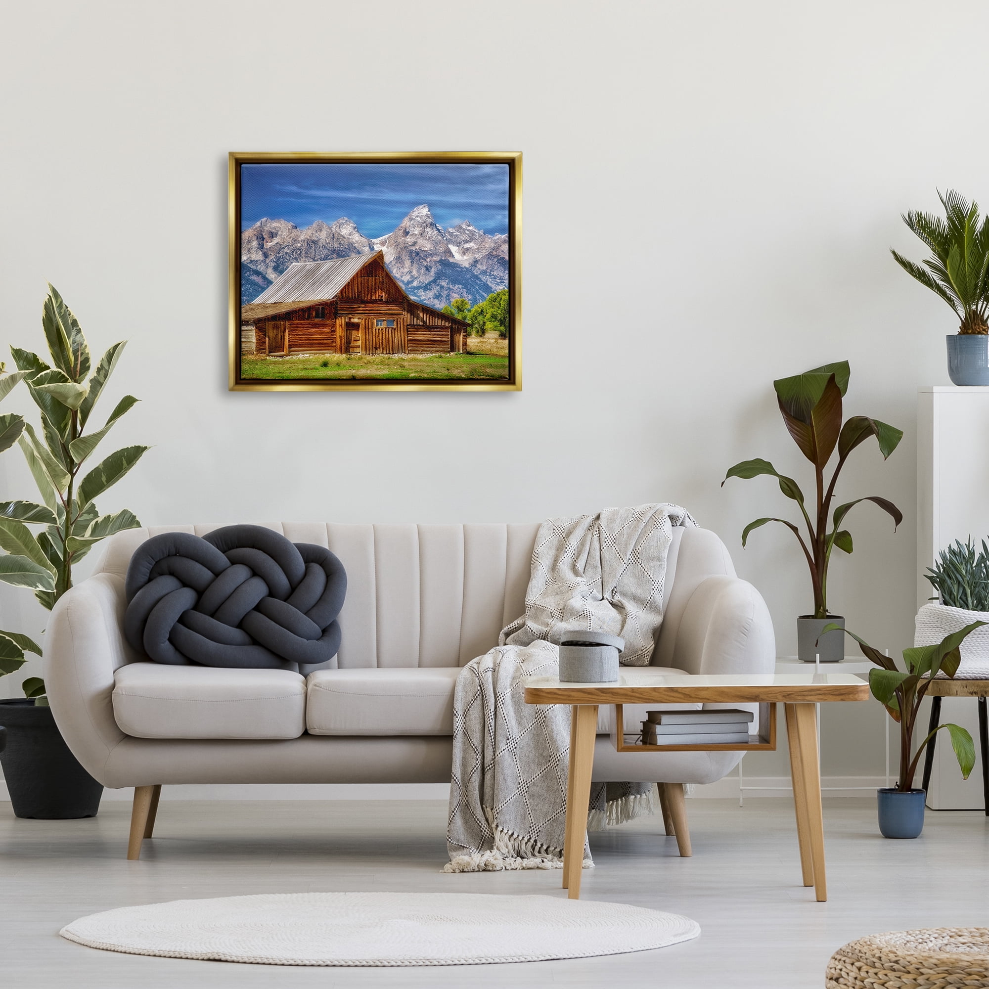 Stupell Industries Cabin Mountain Range Landscape Landscape Photography Gold Floater Framed Art Print Wall Art