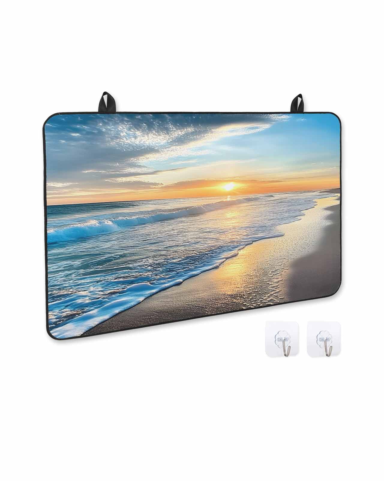 nqOlkjepod Large Induction Cooktop Protector Mat 36"x21", Sunset Beach Stove Top Covers for Electric Stove, Spray Ocean Waves Sky Nature Scenery Stove Burner Cover Mats, Glass Top Stove Cover