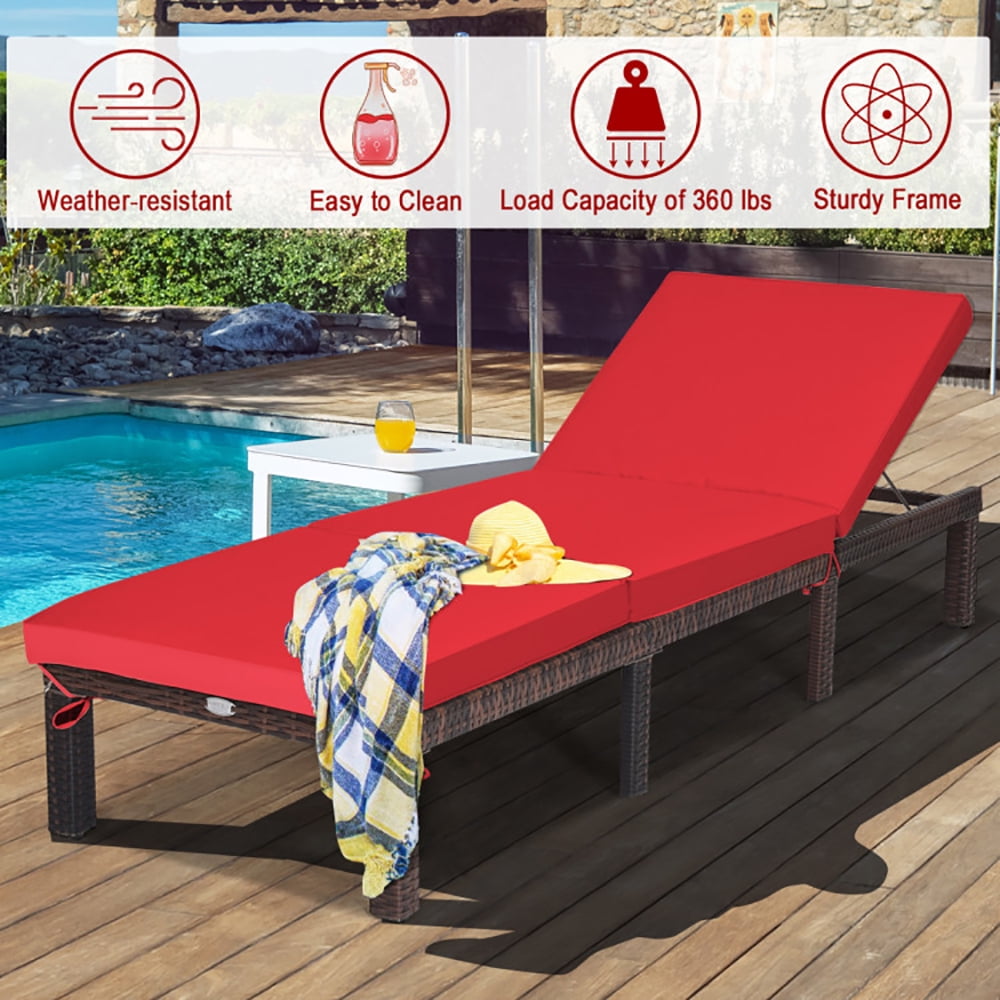 Aimee Lii Outdoor Rattan Adjustable Cushioned Chaise, Patio Loungers, Red