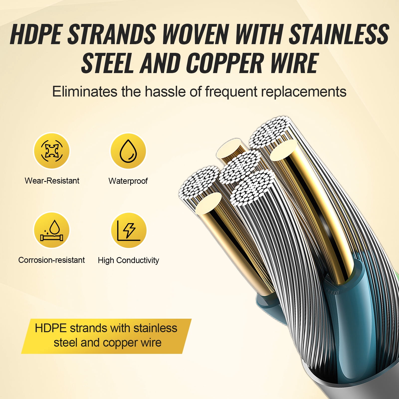 KFFKFF Electric Fence Wire, 2625Ft 800M Portable Polywire, 3/32" Diameter with 9 Metal Strands for Conductivity, UV and Rust Resistance, Fencing Rope for Horses, Cattle, and Livestock