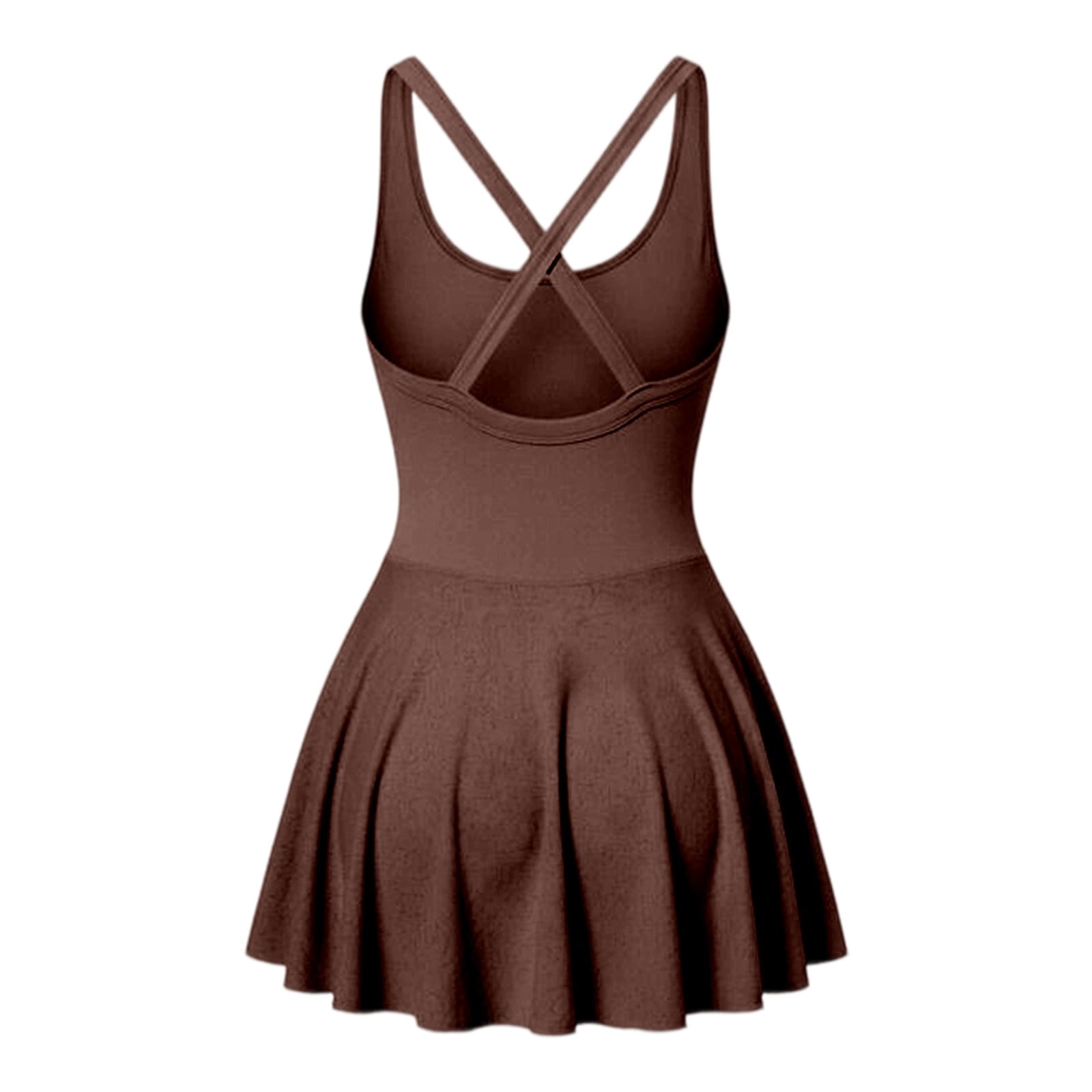 Arlun Women's Summer Athletic Tennis Dresses with Built in Shorts and Bra Square Neck Sleeveless Workout Exercise Casual Mini Dresses Solid Color Stretch Comfy Short Sundress Coffee S