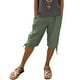 thumbnail image 1 of Pantalones de lino para mujer con bolsillos, cintura alta con cordón elástico, largo cinco octavos, confeccionados en suave tejido de poliéster, informales, para el parque, fiestas o citas., 1 of 7