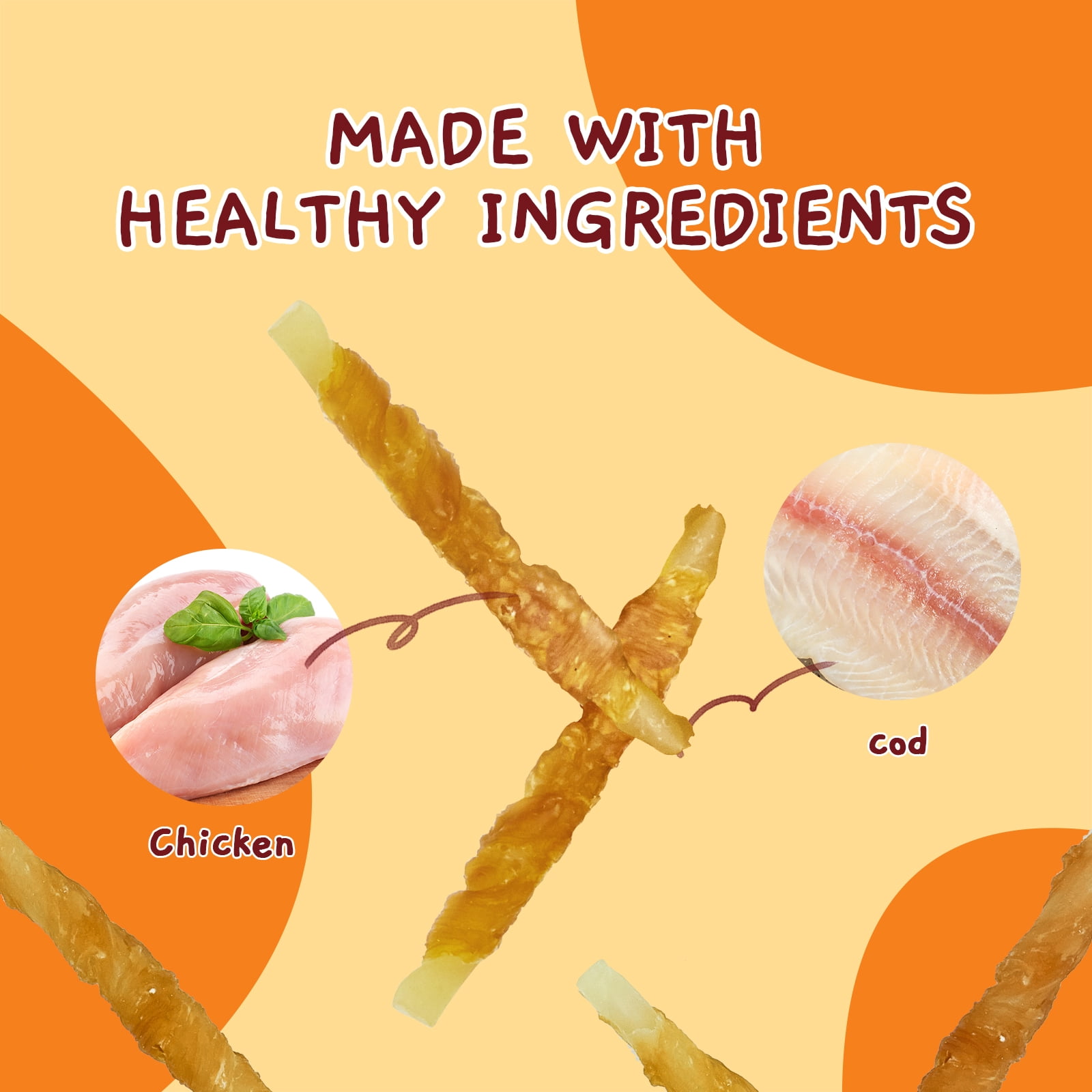 (4 pack) Jungle Calling Chicken Wrap Cod Sticks Rawhide-Free Dog Treats, 14-oz bag