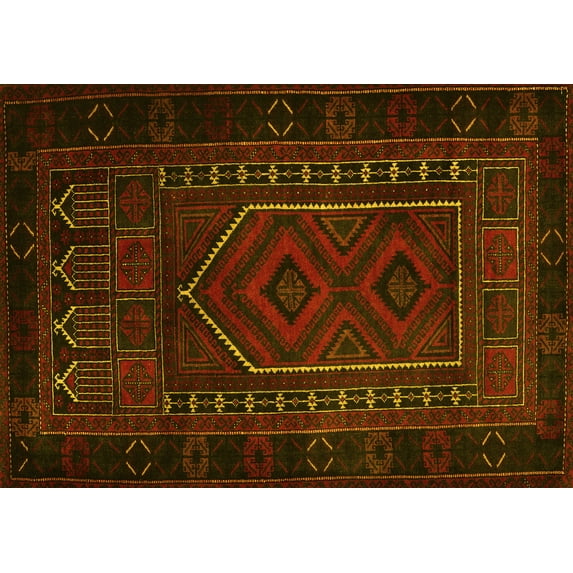 Ahgly Company Machine Washable Indoor Rectangle Persian Yellow Traditional Area Rugs, 8' x 12'