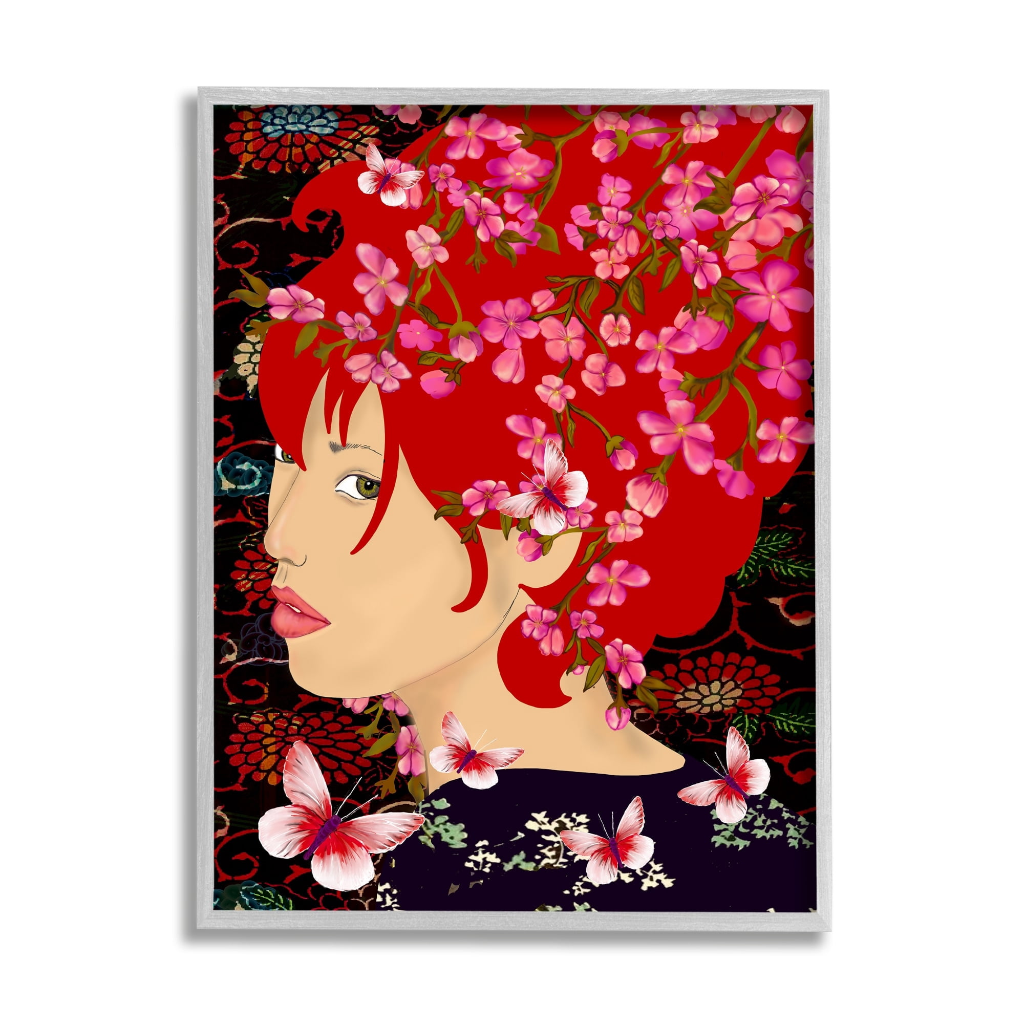 Stupell Industries Pink Blossom Female Portrait Butterfly Florals Abstract Pattern, 24 x 30,Design by Sangita Bachelet